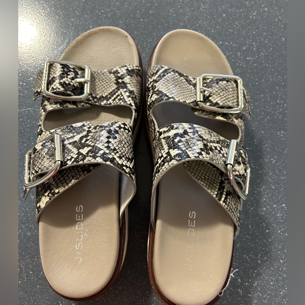 J Slides Snake Print Sandals With Silver Buckles